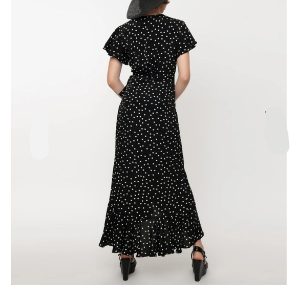 Crystal doll polka dot black wrap maxi dress - Picture 4 of 17